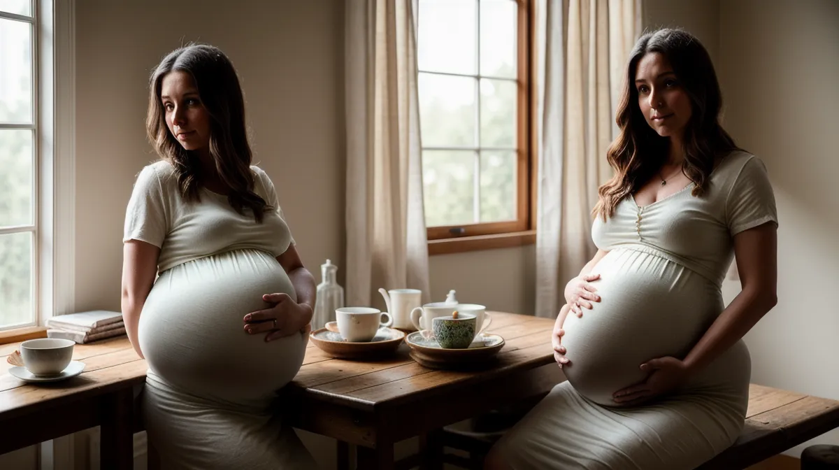 anxiété première grossesse et bien-être maman : jeune femme enceinte pensive, la main posée sur le ventre