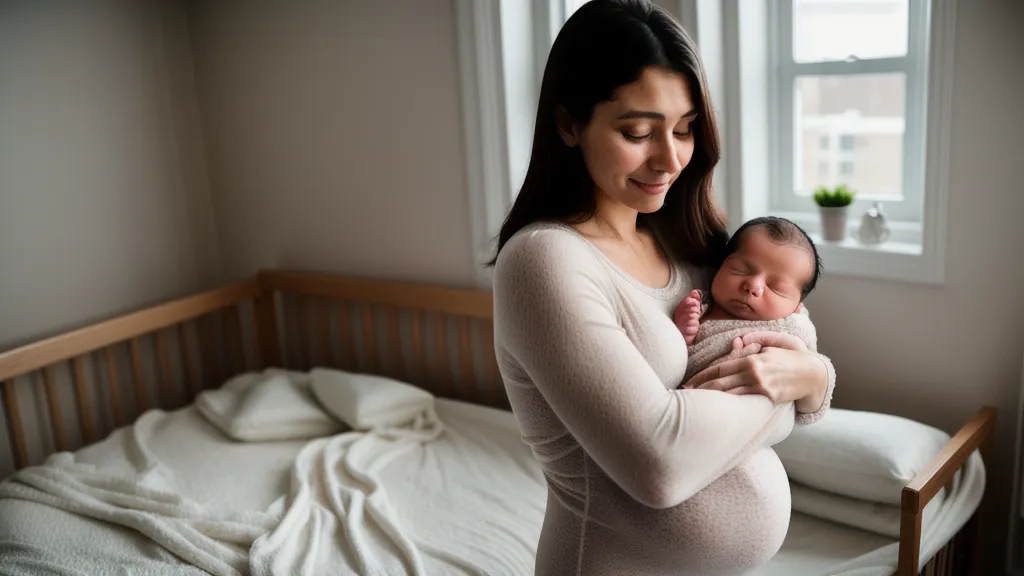 préparation naissance et bien-être maman : guide de grossesse ouvert sur le lit à côté de petits chaussons de bébé