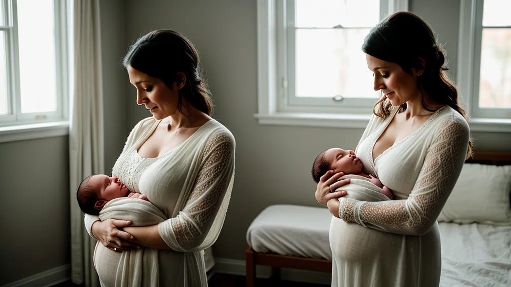 Coin nurserie prêt pour l'arrivée de bébé, berceau en bois et guide grossesse santé pour la préparation à l'accouchement