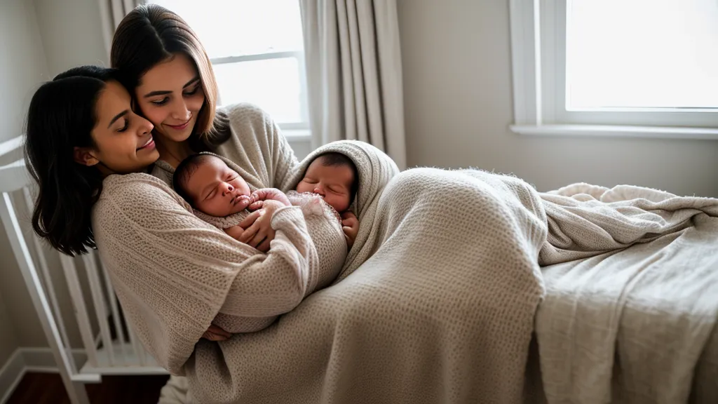 Coin de chambre paisible avec un livre sur la grossesse, ambiance calme de préparation à la naissance.